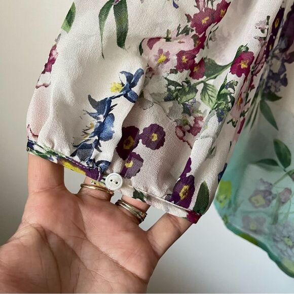Anthropologie Vanessa Virginia Floral blouse 100% Silk size 10 - Picture 3 of 6